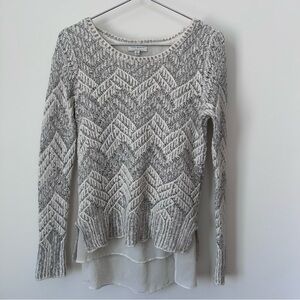 Lucky Brand Gray and White Chevron Knit Sweater with Chiffon Hem